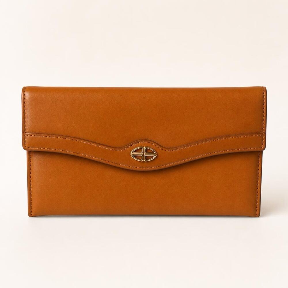 Bosca Folding Snap Women's Wallet Brown Leather Credit Card Button Logo Solid